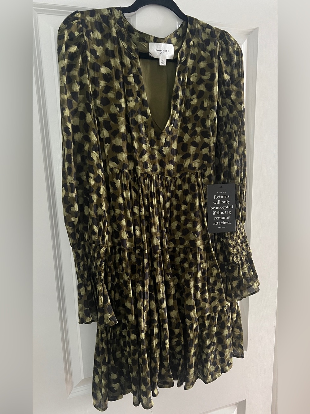 NWT Tuckernuck Pomander Place Leopard Tiered Dress Green L